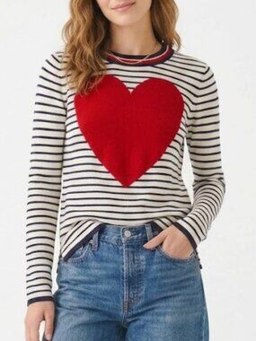 Christian Siriano New York Striped Heart Sweater Navy White Red Knit Size S